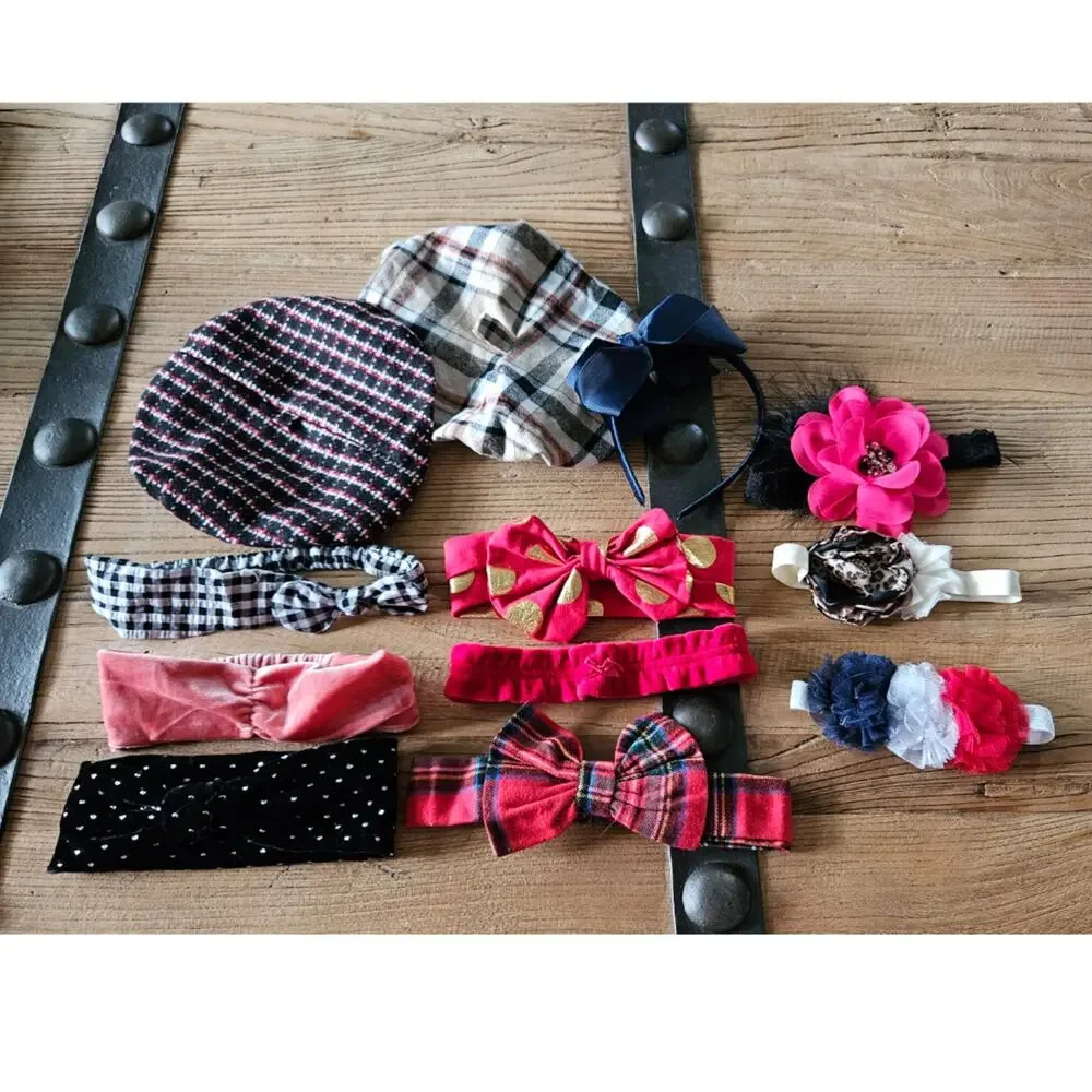 12 piece infant girl headband and baret set